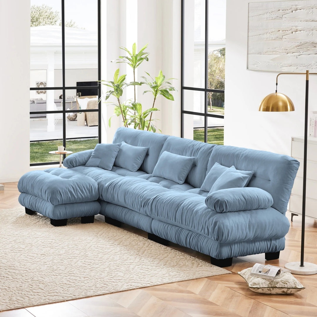 Luxury Chenille Modular Upholstered Sectional Sofa Couch with Convertible Ottoman