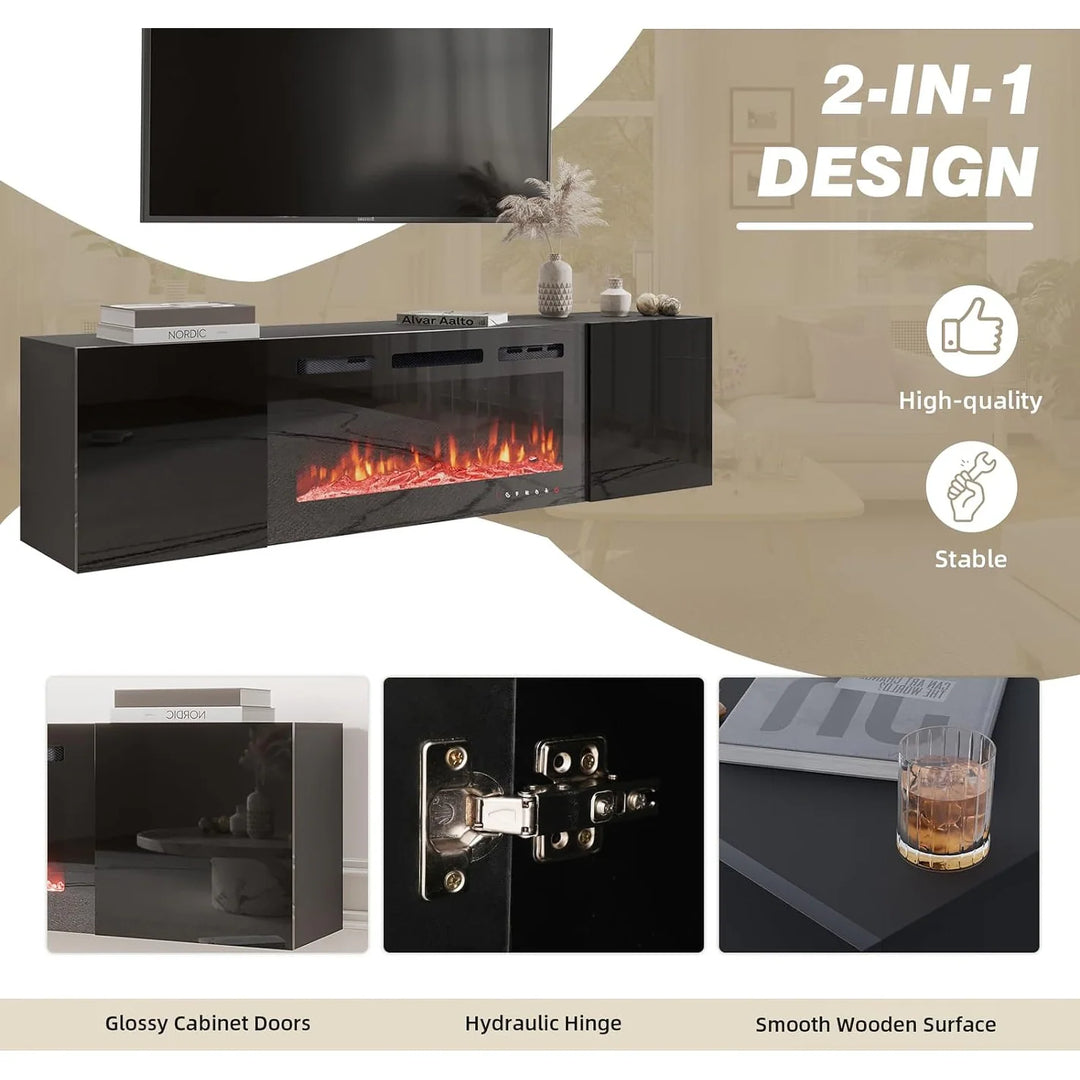 70" TV Stand with Electric Fireplace Heater, Media Entertainment Center Console for Tvs up to 80" with Storage Cabinet