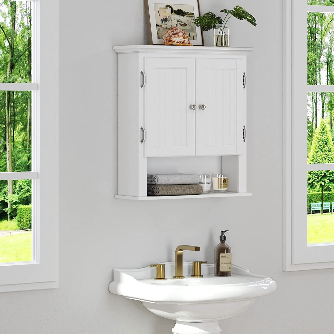 Bathroom Cabinet Wall Mounted, Wood Hanging Cabinet, Wall Cabinets with Doors and Shelves over the Toilet for Bathroom