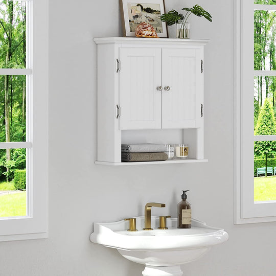 Bathroom Cabinet Wall Mounted, Wood Hanging Cabinet, Wall Cabinets with Doors and Shelves over the Toilet for Bathroom