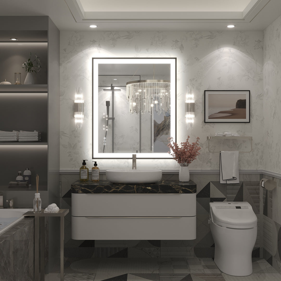 Extra Large Black Frame LED Bathroom Vanity Mirror with 3 Years Warranty and UL Certified