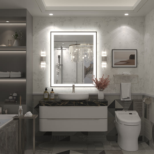 Extra Large Black Frame LED Bathroom Vanity Mirror with 3 Years Warranty and UL Certified