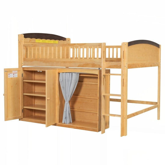 Loft Bed with Storage Cabinet and LED