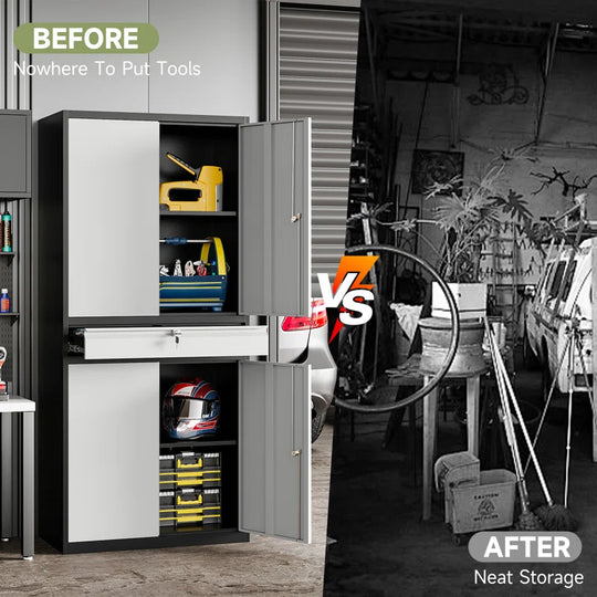 Agilar Locking Metal Garage Cabinet with Adjustable Shelves & Tool Drawer ( 71'' H X 31.5'' W X 15.7'' D)
