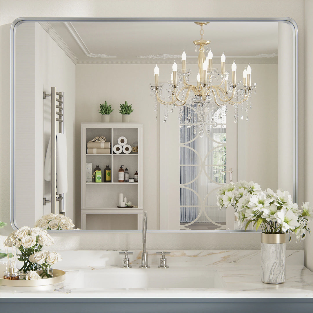 Modern Rounded Rectangle Metal Frame Wall Mirror