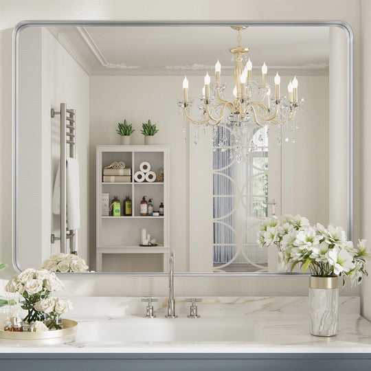 Modern Rounded Rectangle Metal Frame Wall Mirror