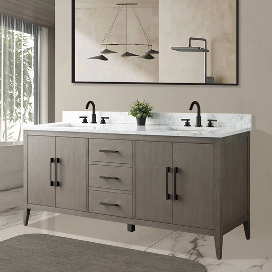 72" Double Sink Bathroom Vanity Cabinet with Engineered Marble Top