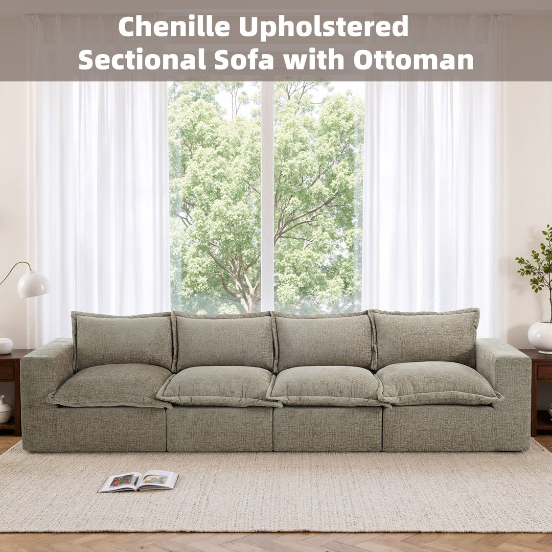 No Assembly Chenille Modular Sectional Sofa Comfy Cloud Couch