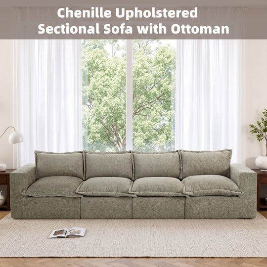 No Assembly Chenille Modular Sectional Sofa Comfy Cloud Couch