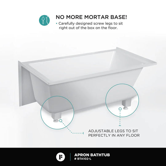 Acrylic-Fiberglass Soaking Bathtub, White. Alcove/Apron Front