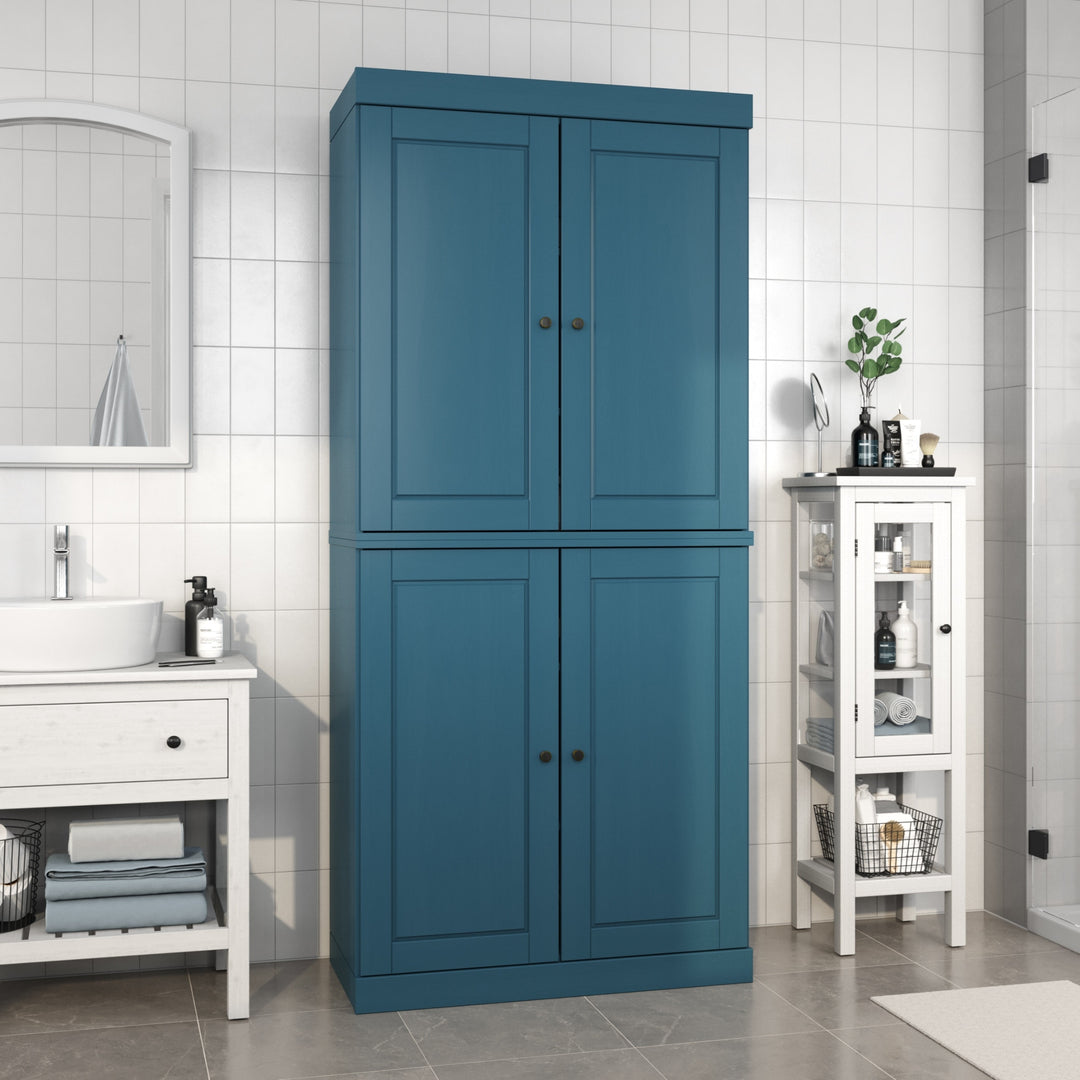 100% Solid Wood Bathroom & Laundry Storage Cabinet, Raised Panel Doors, Adjustable Shelves, 32" Wide, 71.5" Tall