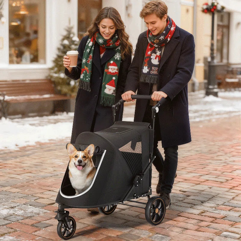 Foldable Pet Stroller for Small & Medium Dogs and Cats 3-Wheel Dog Stroller with 9 Angles Adjustable Handlebar