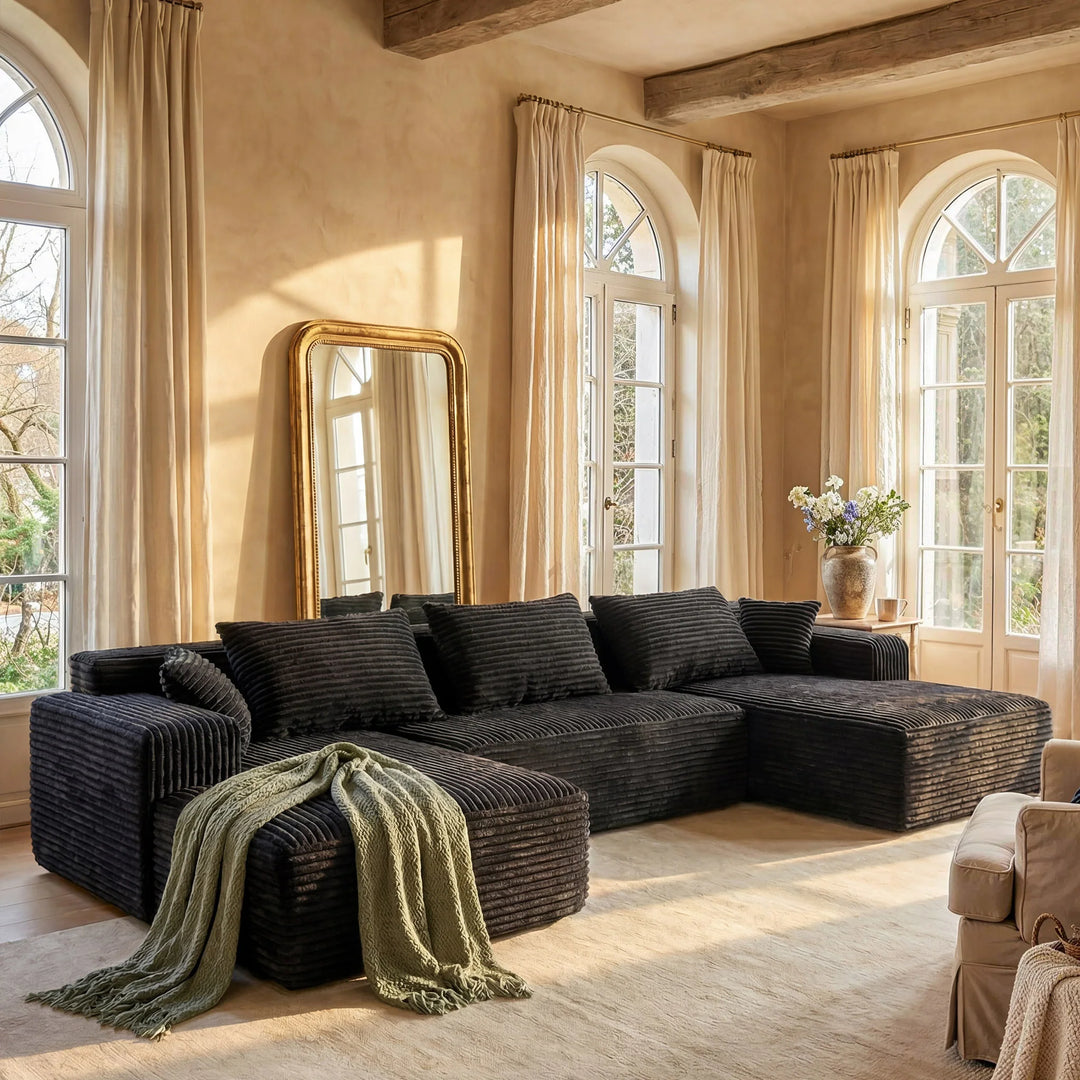 Oversized Modular Sectional Sofa, No Assembly Required, Corduroy Fabric, Deep Seat Cloud Couch with Chaise Foam Sofa