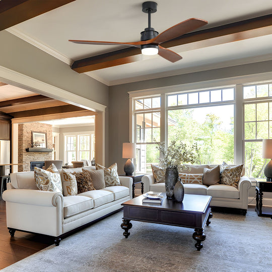 Sofucor 42"/48"/ 52"/60"Noiseless Walnut Wood Ceiling Fan with Remote Control, Integrated Light Optional