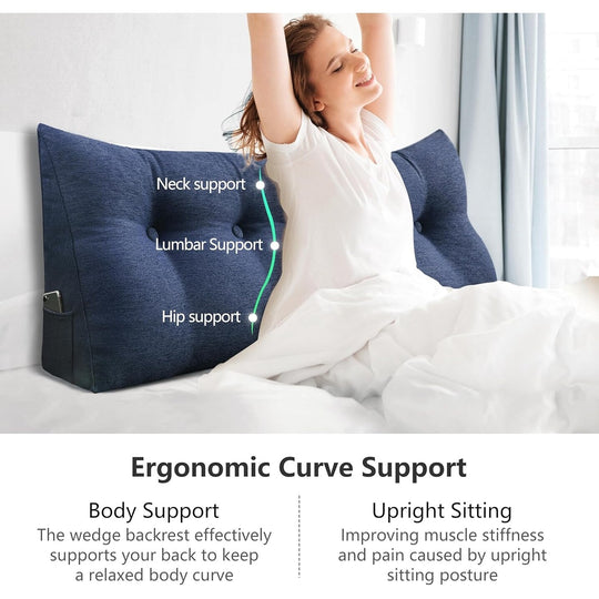 Bed Rest Wedge Reading Pillow Headboard Back Support Cushion