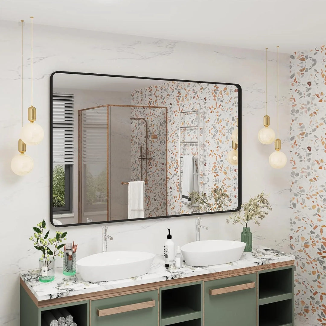 Aluminum Alloy Framed French Cleat Mounted Tempered Glass Wall Vanity Mirror