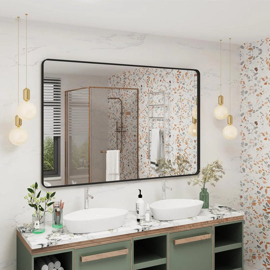 Aluminum Alloy Framed French Cleat Mounted Tempered Glass Wall Vanity Mirror