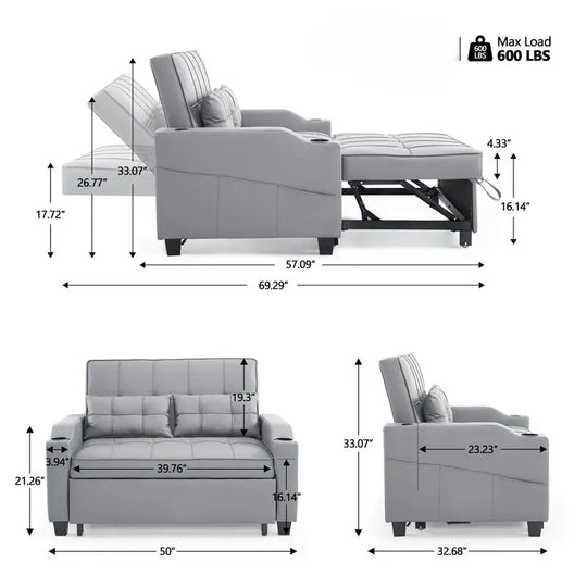 Tufted Upholstered Leather Sleeper Sofa Bed
