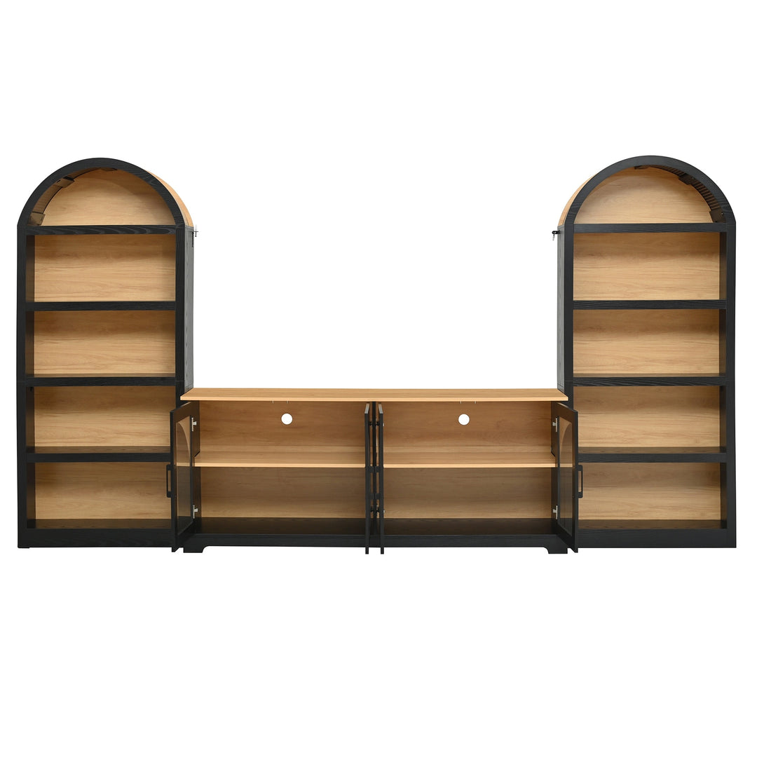 3-Piece Retro Entertainment Center for Tvs up to 70", Two-Tone Farmhouse TV Stand with Sideboard & Bookshelf