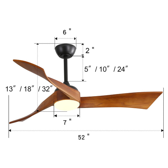 Sofucor 42"/48"/ 52"/60"Noiseless Walnut Wood Ceiling Fan with Remote Control, Integrated Light Optional