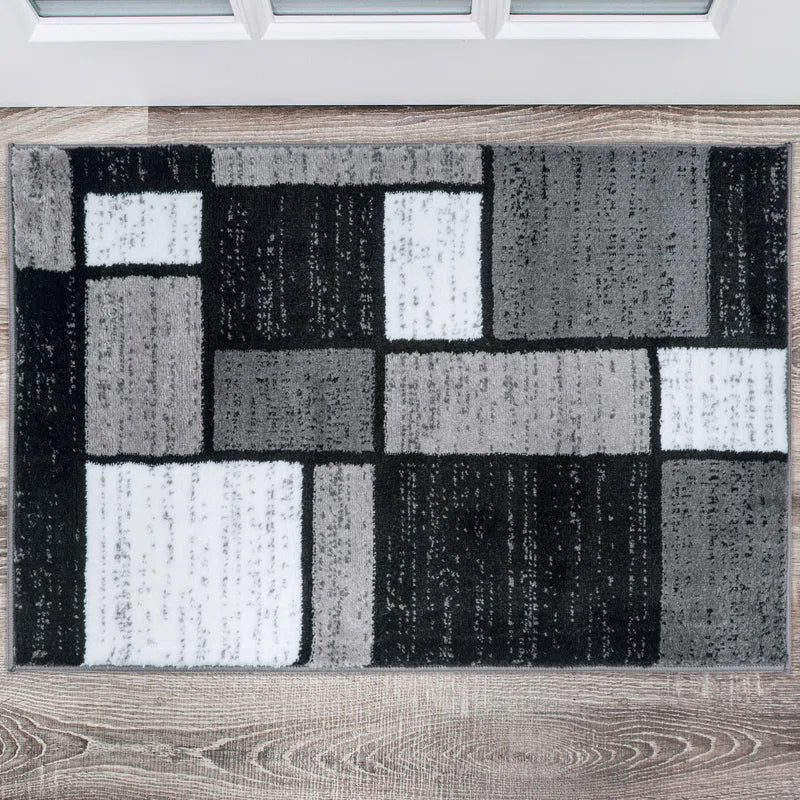 Astika Woven Geometric Gray/White/Black Area Rug – Modern Polypropylene Carpet for Living Room, Bedroom, or Office