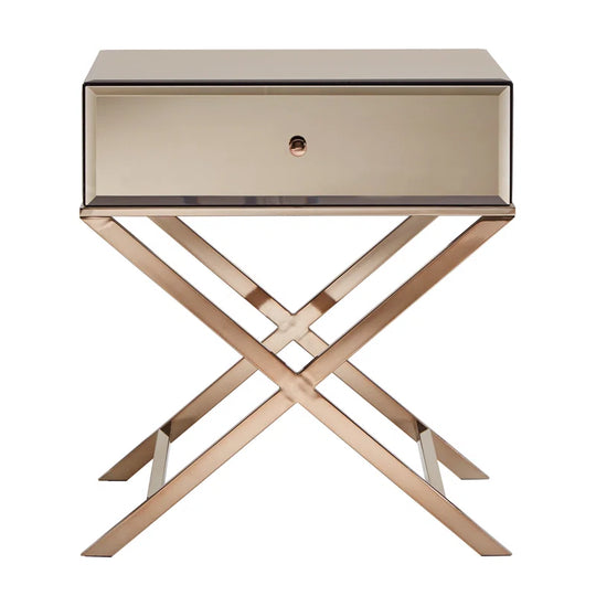 Nyasha Mirrored Glass Top End Table with Storage