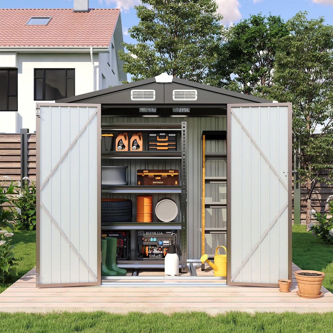 Outdoor Metal Storage Shed with Subfloor Channels ,Lockable Door, Vents for Patio