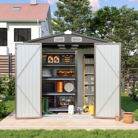 Outdoor Metal Storage Shed with Subfloor Channels ,Lockable Door, Vents for Patio
