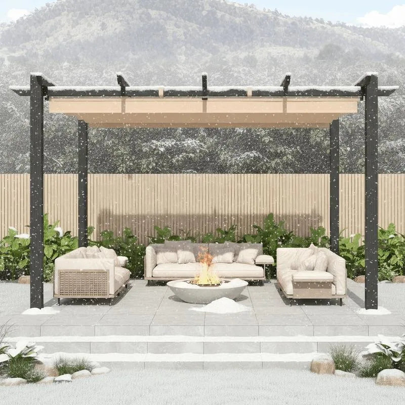 10' X 13' Outdoor Pergola with Retractable Canopy, Heavy-Duty Metal Frame and Adjustable Patio Shade Roof