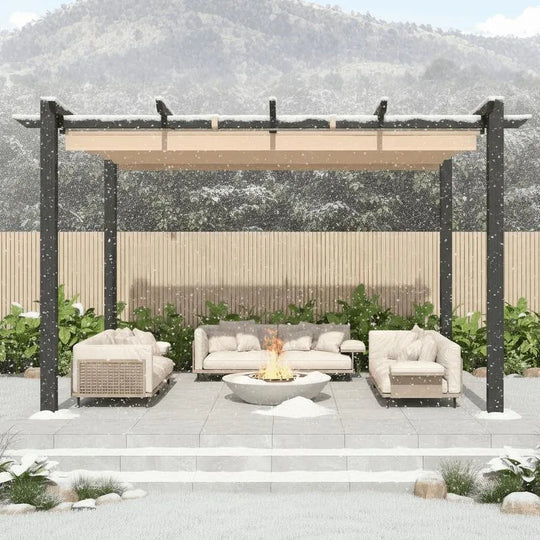 10' X 13' Outdoor Pergola with Retractable Canopy, Heavy-Duty Metal Frame and Adjustable Patio Shade Roof
