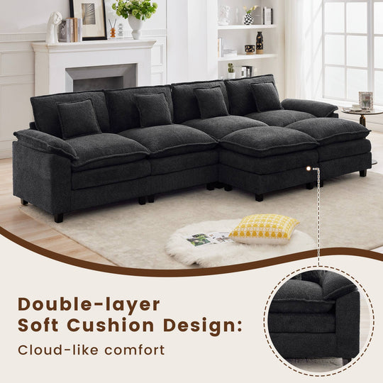 Modular Chenille Sectional Sofa with Ottomans, Deep Seat, Wide Padded Armrests, 2-Seat / 3-Seat / 4-Seat Options