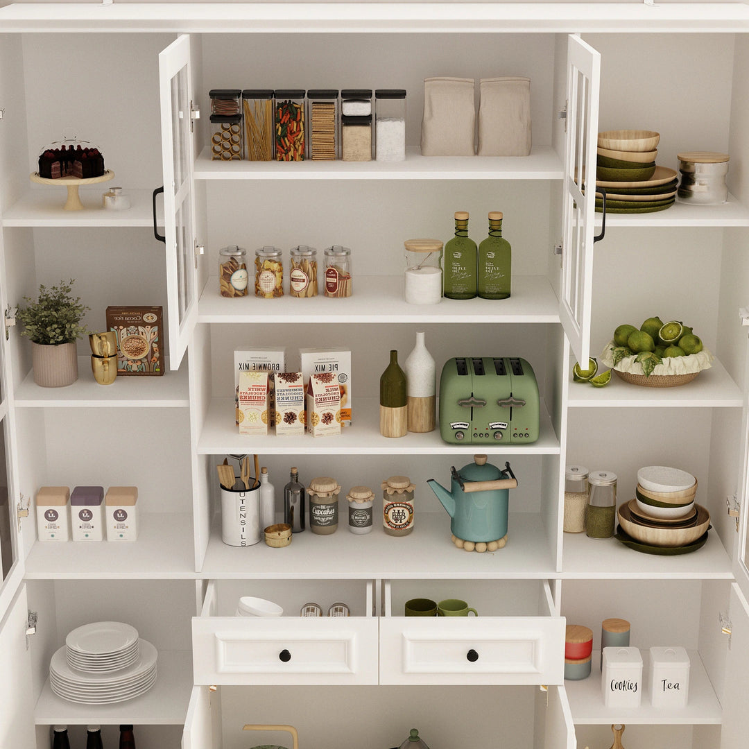 78.7"H Combo Buffet Sideboard White Curio Bookcase Cabinet Glass Door