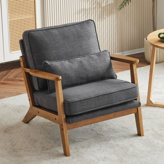 Lemley Upholstered Accent Chair with Wooden Legs and One Pillow