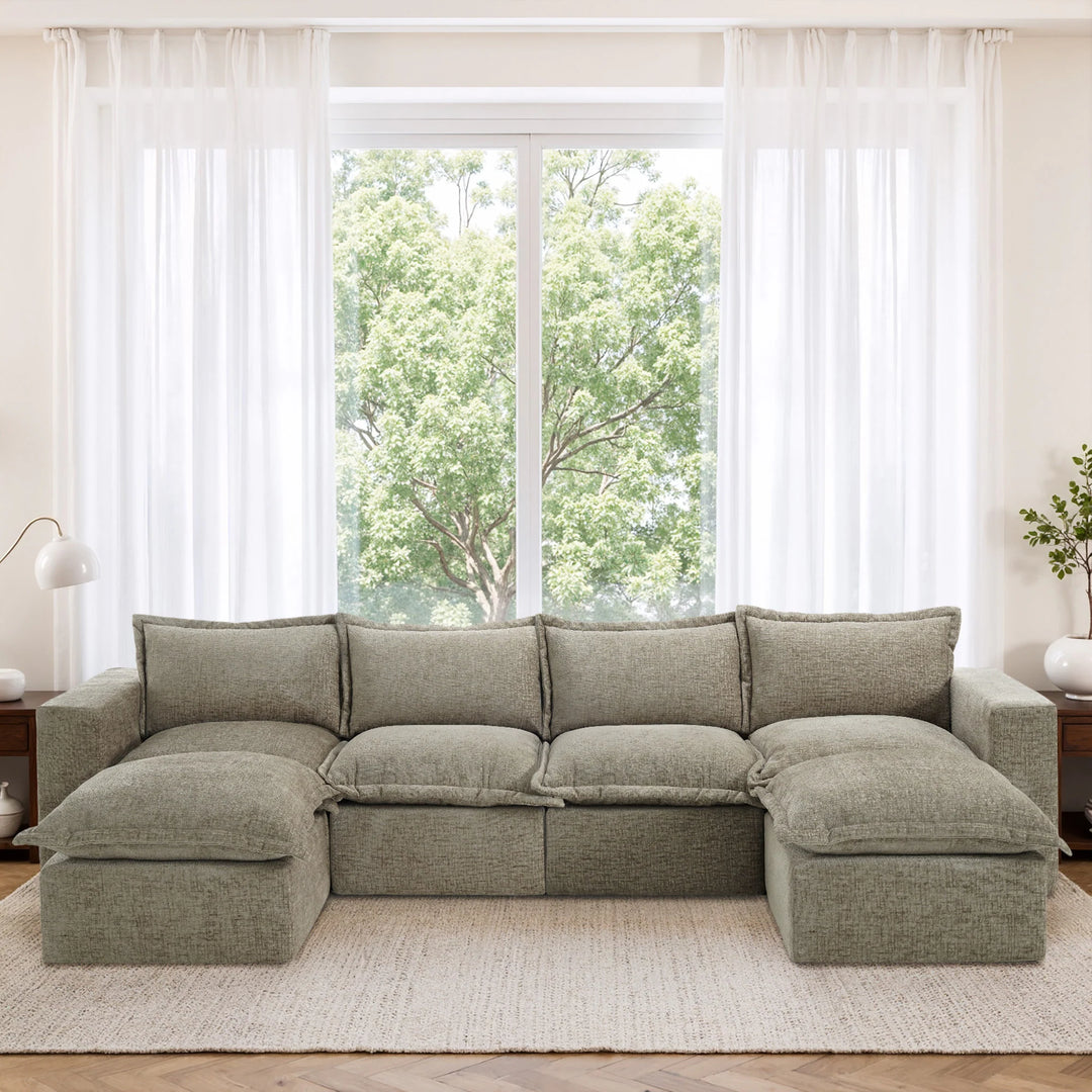 Chenille No Assembly Modular Sectional Sofa Cloud Couch with Ottoman