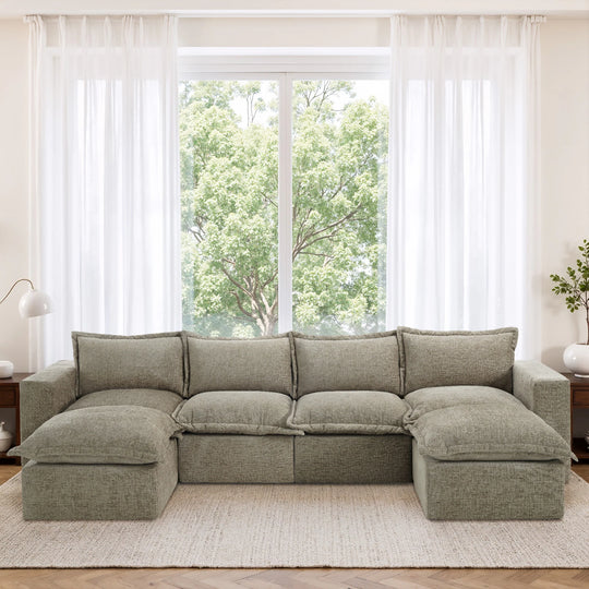 Chenille No Assembly Modular Sectional Sofa Cloud Couch with Ottoman