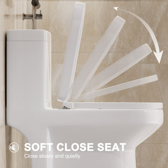 1 Piece Dual Flush Toilet White 0.8 1.28 GPF Seat Included 12 Inch Rough in - N/A