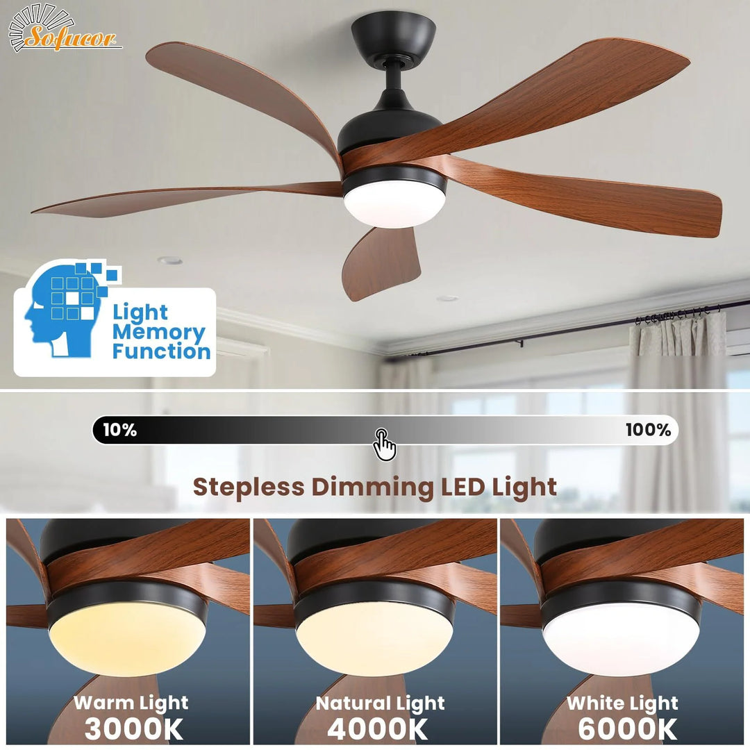 Sofucor 45/52 Inch Ceiling Fan with Remote & Lights Quiet DC Motor 5 Blade High CFM Modern Fan