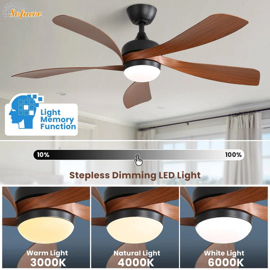 Sofucor 45/52 Inch Ceiling Fan with Remote & Lights Quiet DC Motor 5 Blade High CFM Modern Fan
