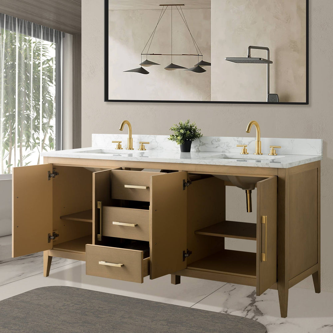 72" Double Sink Bathroom Vanity Cabinet with Engineered Marble Top
