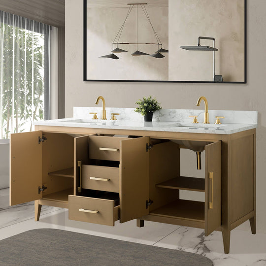 72" Double Sink Bathroom Vanity Cabinet with Engineered Marble Top