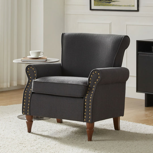 Nyctelius Upholstered Comfy Accent Chair with Turned Wooden Legs and Nailhead Trim Set of 2 by