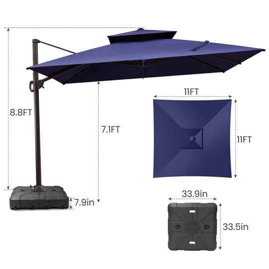 11 X 11 FT Outdoor Square Patio Cantilever Offset Umbrella with Crank and 360 Degrees Rotation