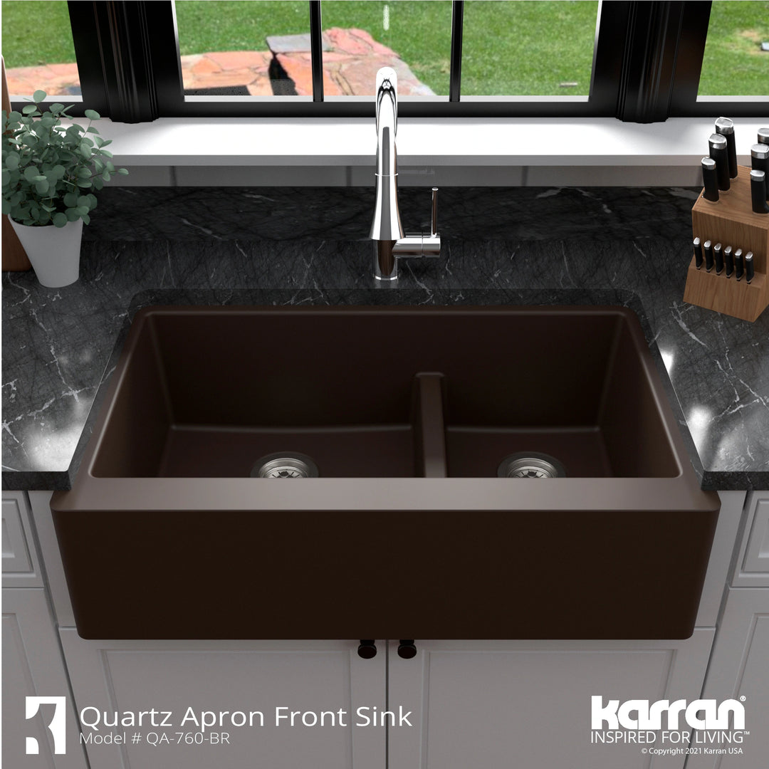 Farmhouse/Apron-Front Quartz Double Bowl Kitchen Sink