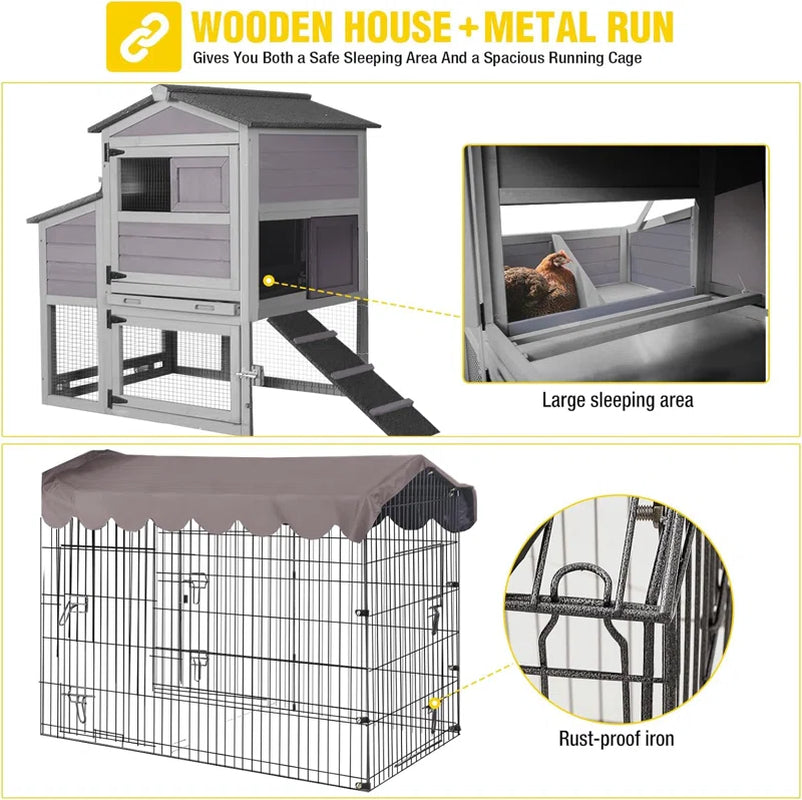 Mobile Chicken Coop with Metal Chicken Run