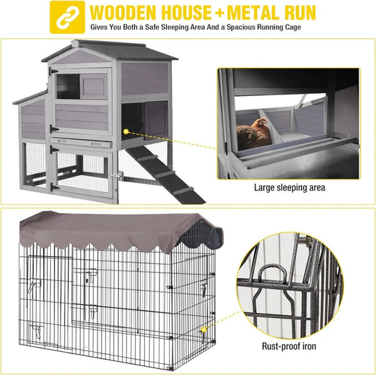 Mobile Chicken Coop with Metal Chicken Run