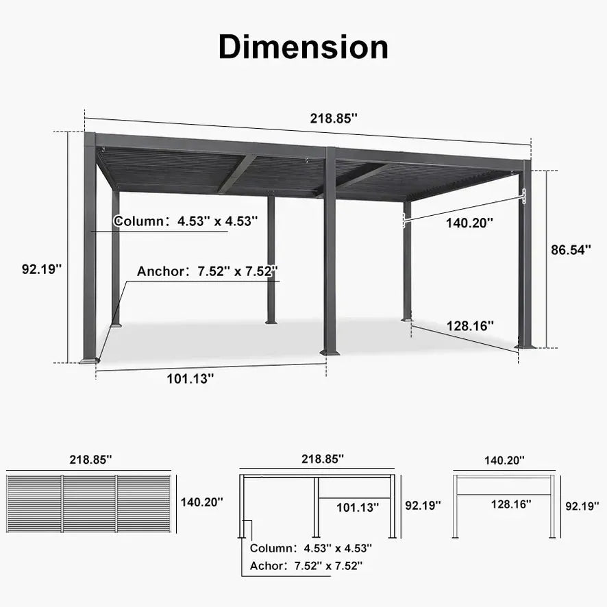 Solar Louvered Pergola with LED String Lights Aluminum Outdoor Pergola with Adjustable Roof for Patio Garden