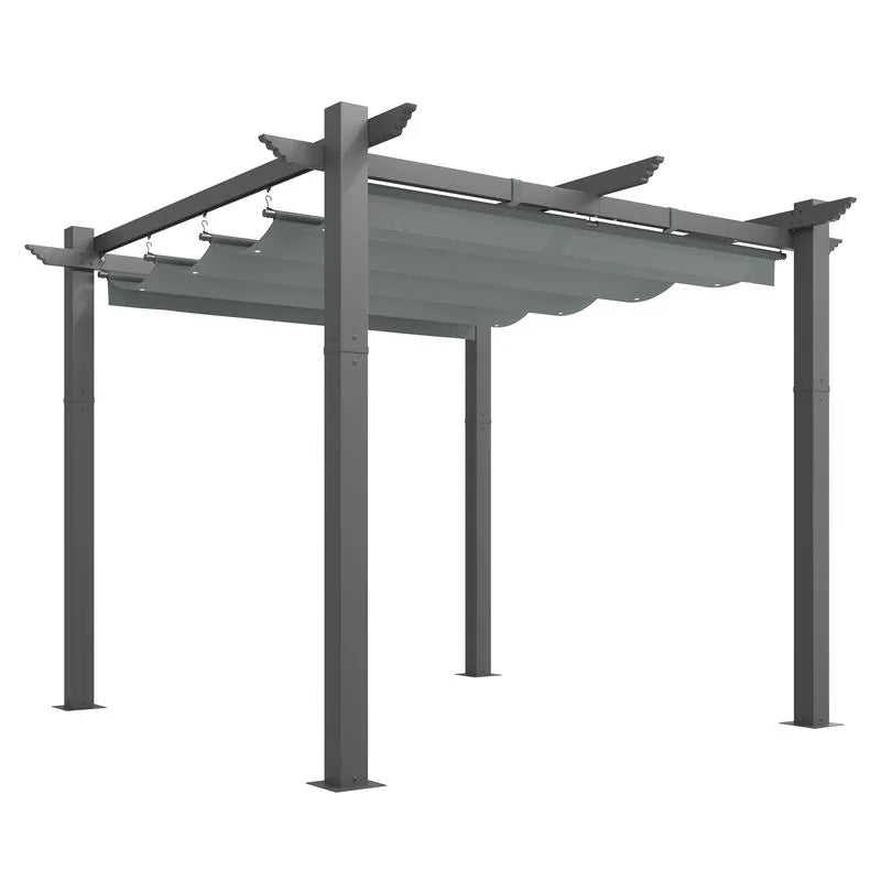 10' X 13' Outdoor Pergola with Retractable Canopy, Heavy-Duty Metal Frame and Adjustable Patio Shade Roof