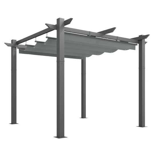 10' X 13' Outdoor Pergola with Retractable Canopy, Heavy-Duty Metal Frame and Adjustable Patio Shade Roof