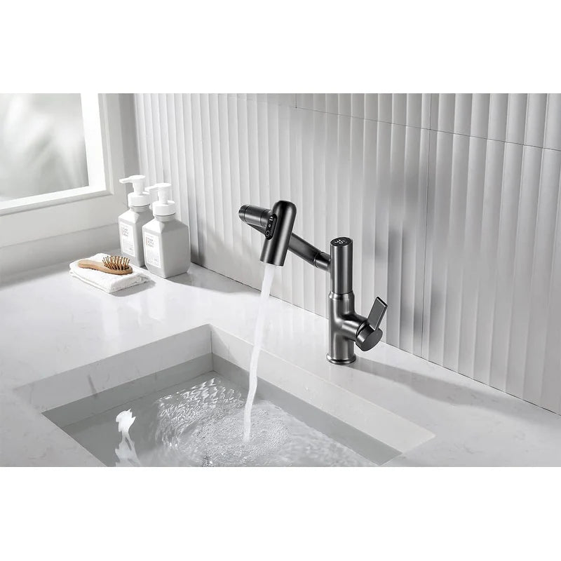 Rotatable Bathroom Faucet with Temperature Display in Fahrenheit (Batteries-Free), BF2204