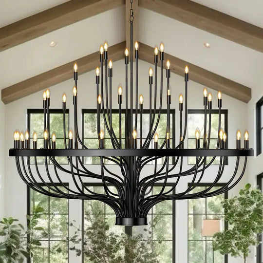 Modern Farmhouse Candle Chandelier Black Large Wagon Wheel Chandeliers